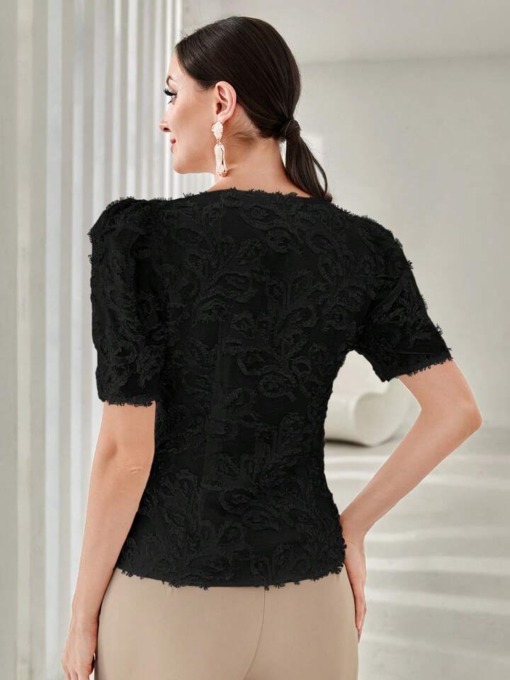 CM-TS507250 Women Elegant Seoul Style Sweetheart Neckline Cut-Out Puff Sleeve Blouse - Black