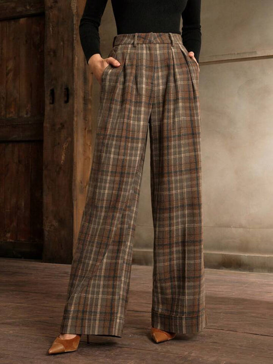 CM-BS566898 Women Elegant Seoul Style Multicolor High Waisted Straight Leg Plaid Pants
