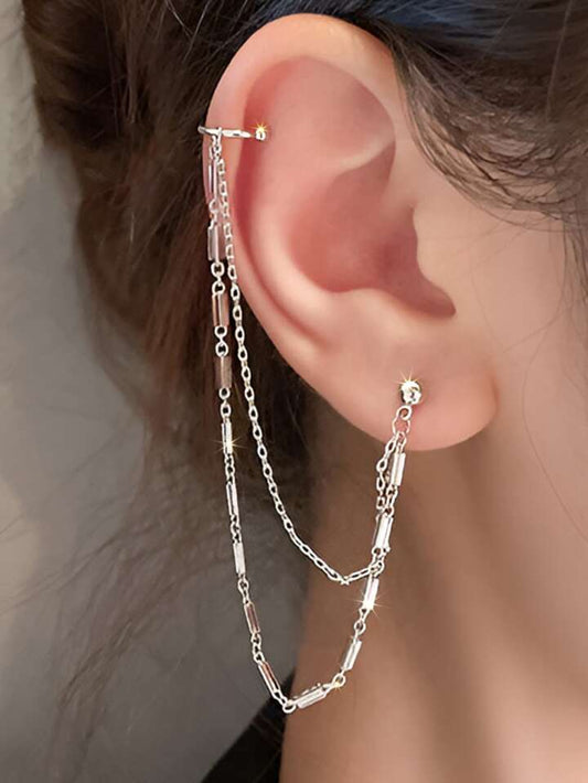 CM-AE322392 925 Sterling Silver Double Layered Ear Stud And Cuff Design Earring (1 piece)
