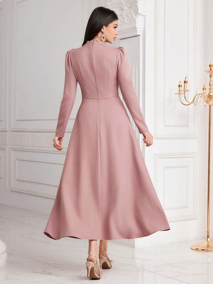 CM-DS404115 Women Elegant Seoul Style Sweetheart Neckline Button Detail Belted Dress - Pink