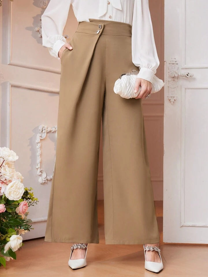 CM-BS078747 Women Elegant Seoul Style Ultra High Waist Solid Color Wide Leg Trousers