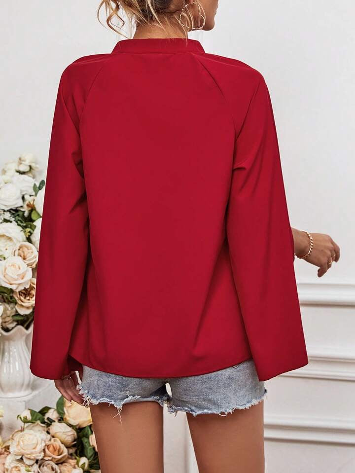 CM-TS630237 Women Elegant Seoul Style Notched Neckline Cape Sleeve Shirt - Red