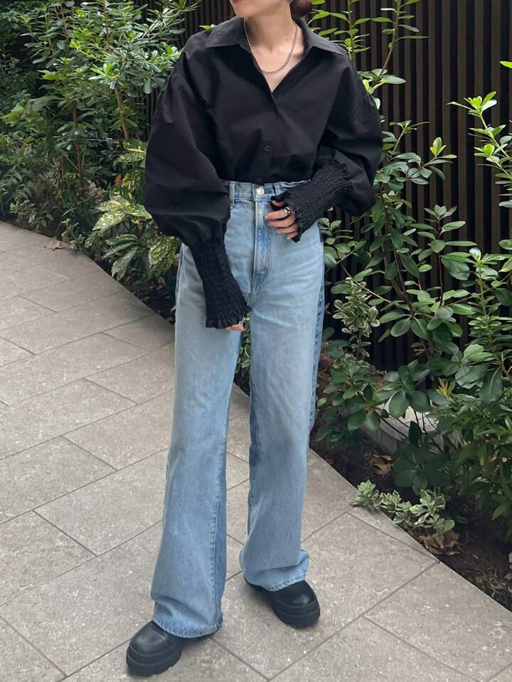 CM-TS551571 Women Casual Seoul Style Drop Shoulder Long Sleeve Single Breasted Shirt - Black