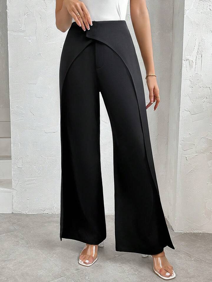 CM-BS172200 Women Casual Seoul Style Solid Color High Waist Long Pants - Black