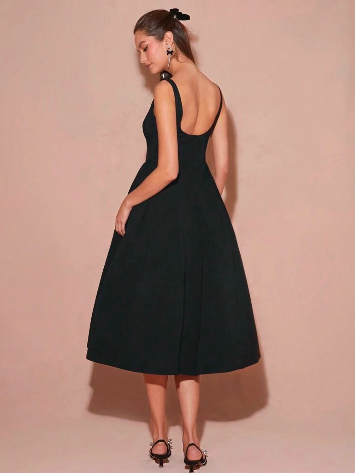 CM-DS132233 Women Elegant Seoul Style Boat Neck Sleeveless Backless A-Line Long Dress - Black