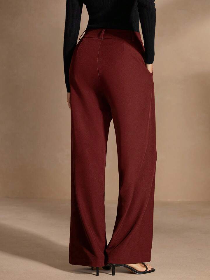 CM-BS439342 Women Elegant Seoul Style Asymmetrical Draping Cross-Wrap Pockets Straight-Leg Pants - Red