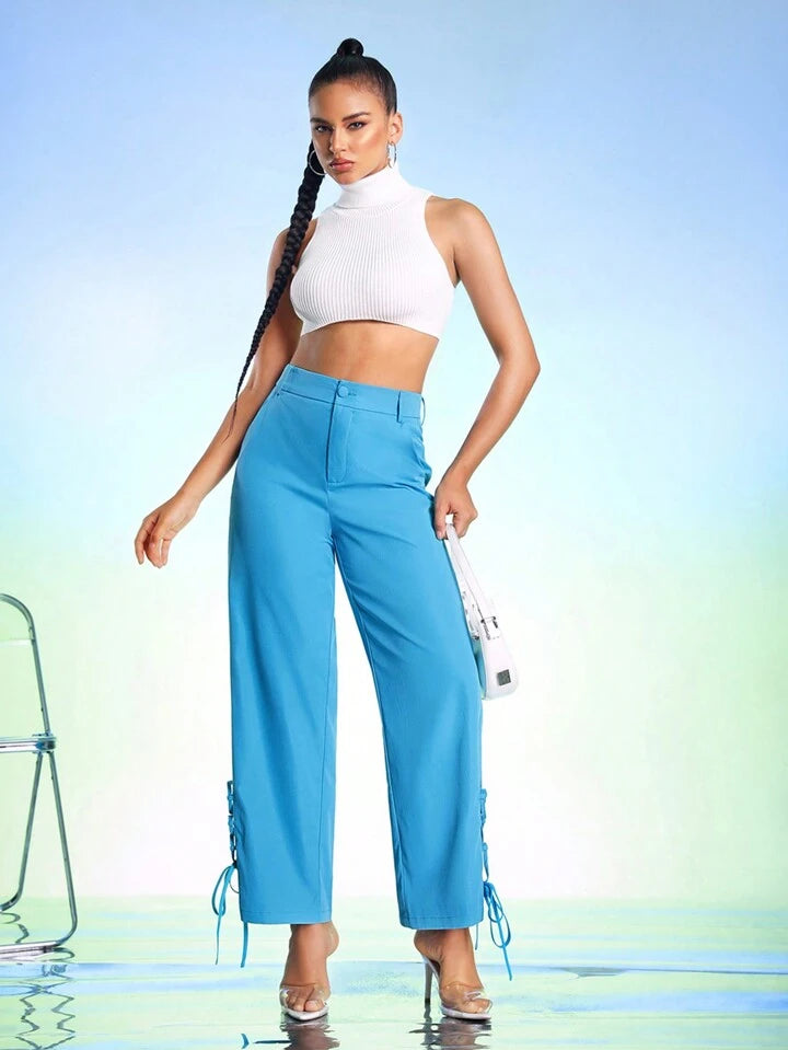 CM-BS750873 Women Casual Seoul Style Love Print Pockets Loose Fit Cargo Pants - Blue