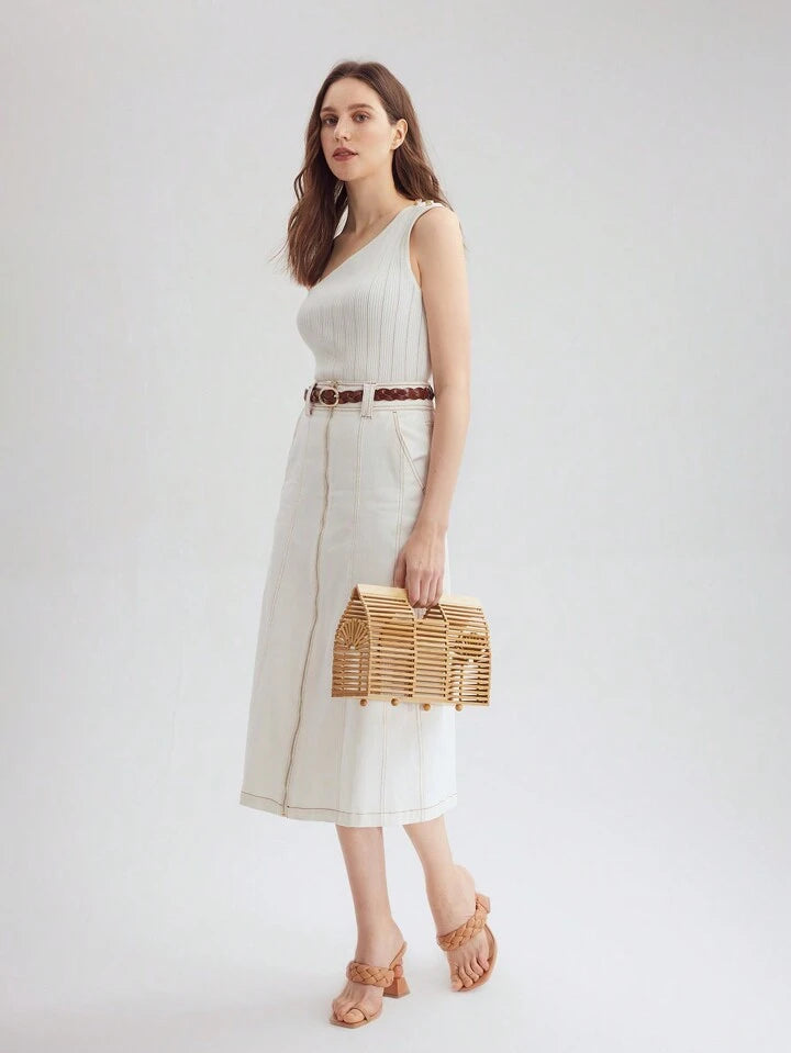 CM-BGS144900 Women Trendy Seoul Style Hollow Out Top Handle Square Handbag - Apricot