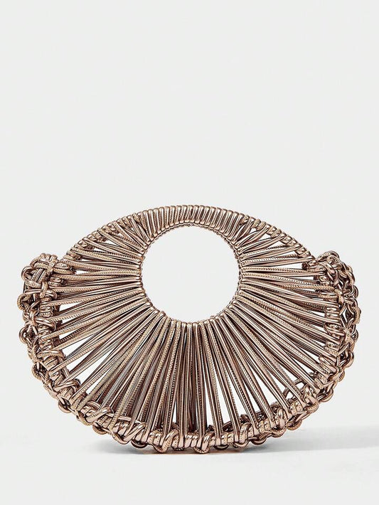 CM-BGS910410 Women Trendy Seoul Style Eyelet Textured Pattern Multifunctional Clutch Bag - Coffee Brown