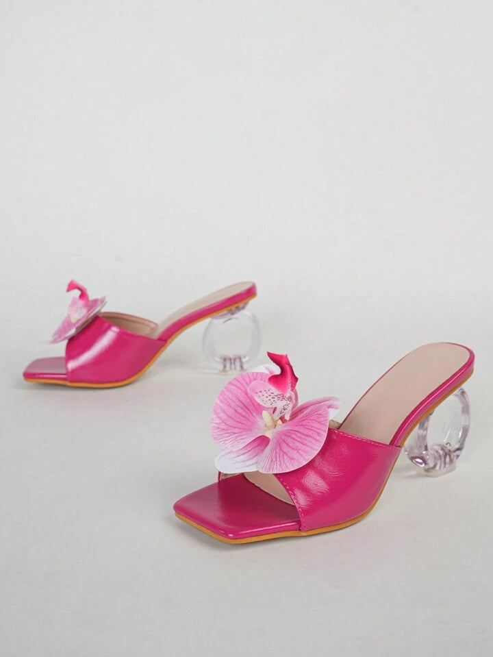 CM-SHS630652 Women Trendy Seoul Style High Heel Mules Square Toe Sandals - Hot Pink