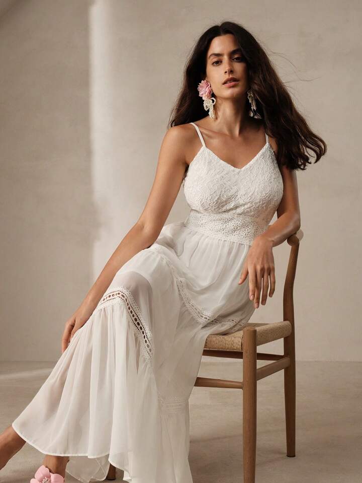 CM-DS182997 Women Elegant Seoul Style Spaggetti Strap Ruffle Hem Sleeveless Dress - White