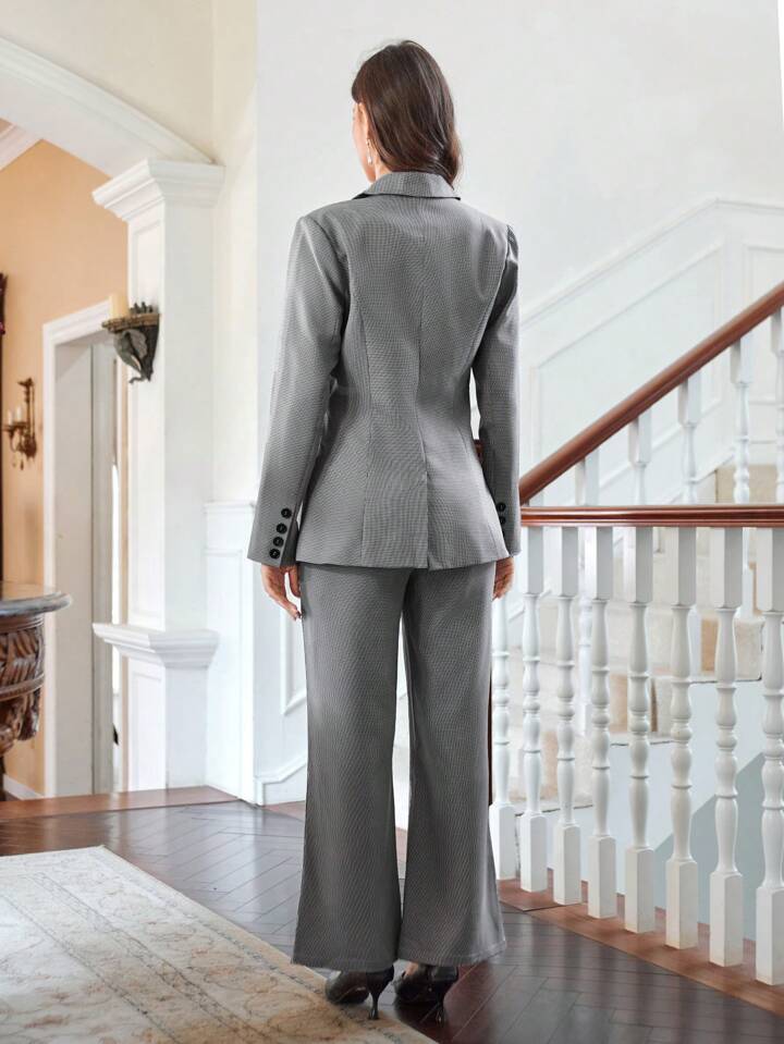 CM-SS699624 Women Elegant Seoul Style Striped Long Sleeve Blazer With Pants Suit