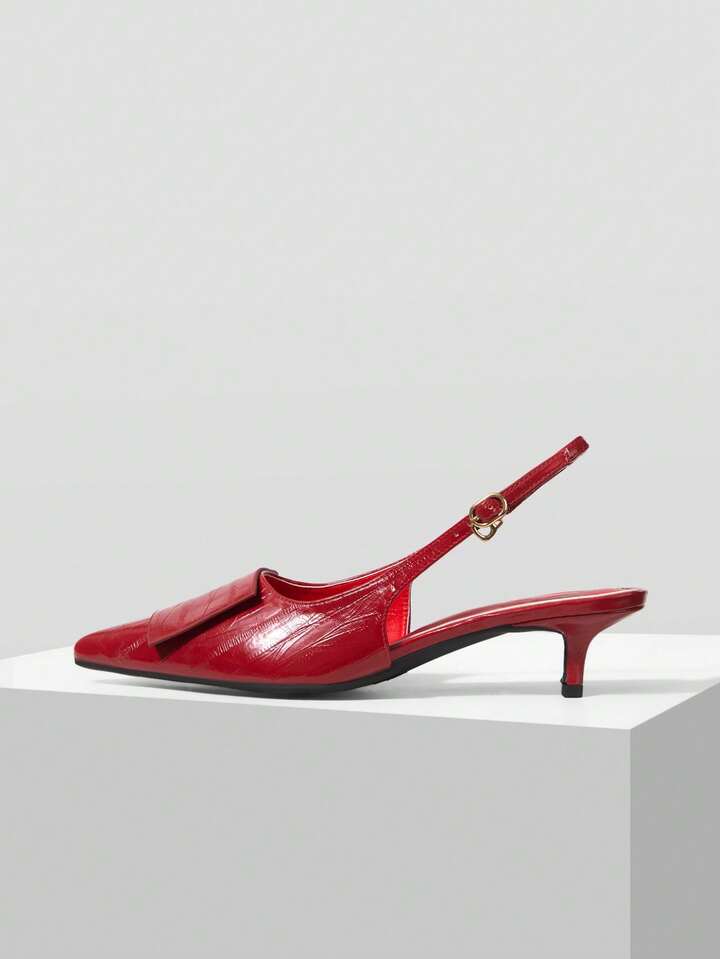 CM-SHS388482 Women Trendy Seoul Style Pointed Toe Buckle Design High Heels Sandals - Red