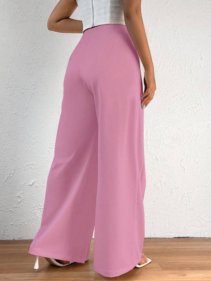 CM-BS903355 Women Casual Seoul Style Elastic Waist Pleated Wide Leg Pants - Pink