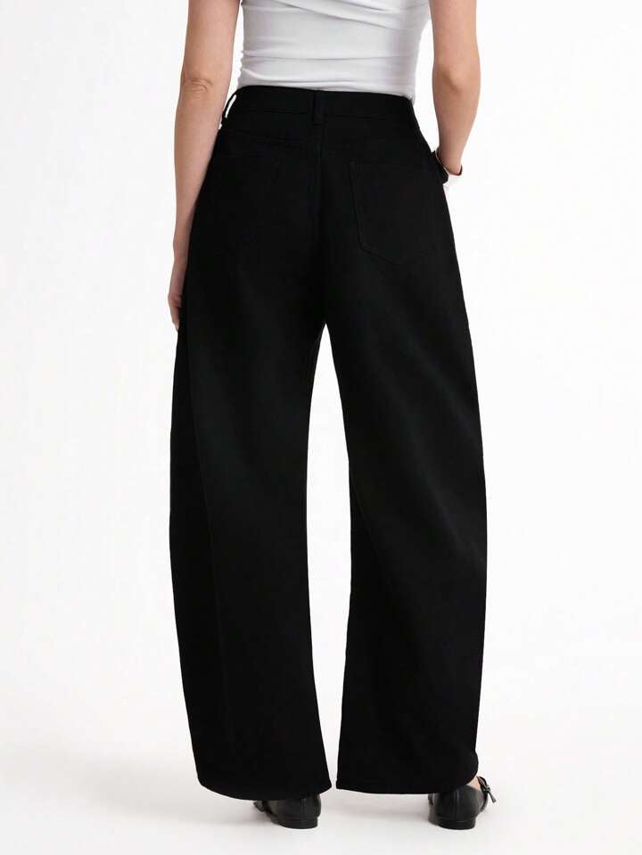 CM-BS928258 Women Casual Seoul Style High Waist Extra Long Loose Fit Wide Leg Jeans - Black