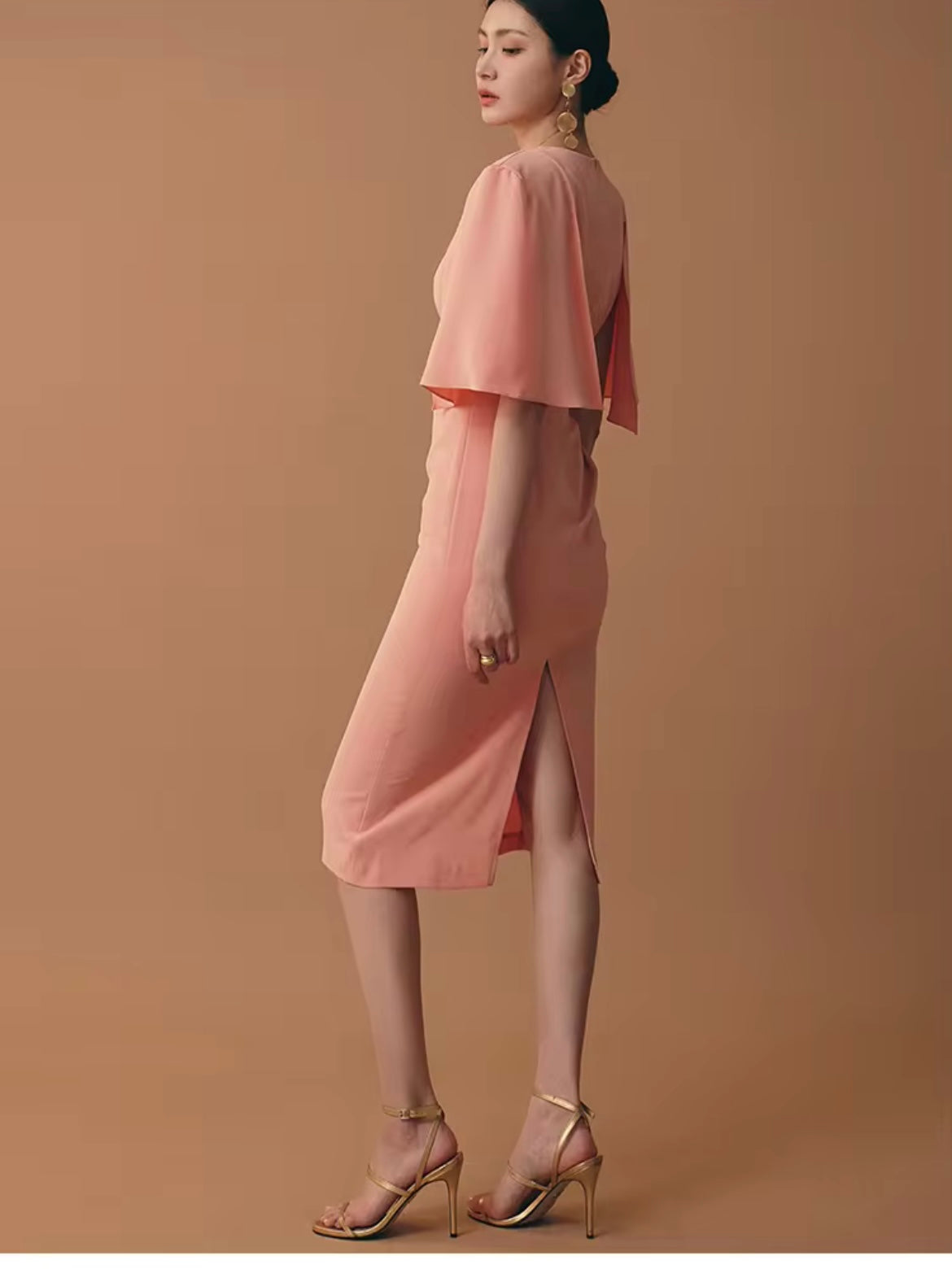 CM-DY014587 Women Elegant European Style Round Nexk Lotus Sleeve Midi Dress (Available in 2 colors)
