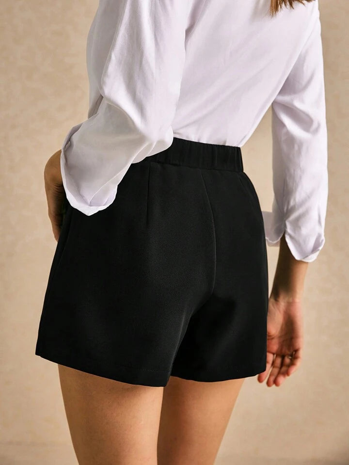 CM-BS055532 Women Casual Seoul Style High Waist Metal Ring Zipper Straight Skort - Black