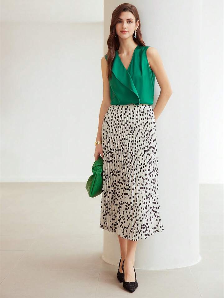 CM-TS398050 Women Elegant Seoul Style Solid Color V-Neck Sleeveless Blouse - Green