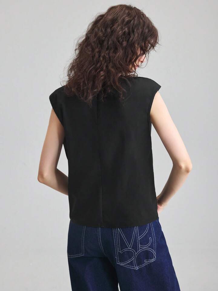 CM-TS225775 Women Casual Seoul Style Round Neck Batwing Sleeve Bow Decor Blouse - Black