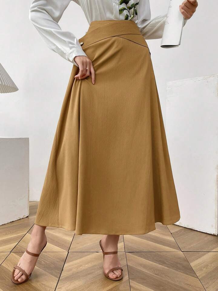 CM-BS198941 Women Casual Seoul Style Minimalist High Waist A-Line Long Skirt