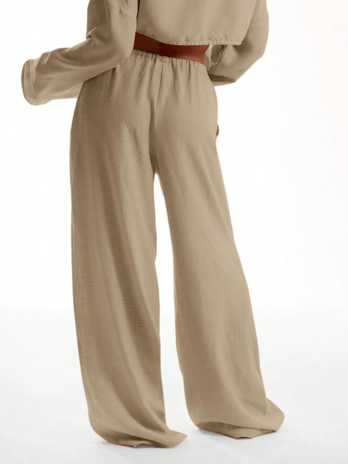 CM-BS695452 Women Trendy Bohemian Style Tie Front Linen Feel Beach Trouser - Beige