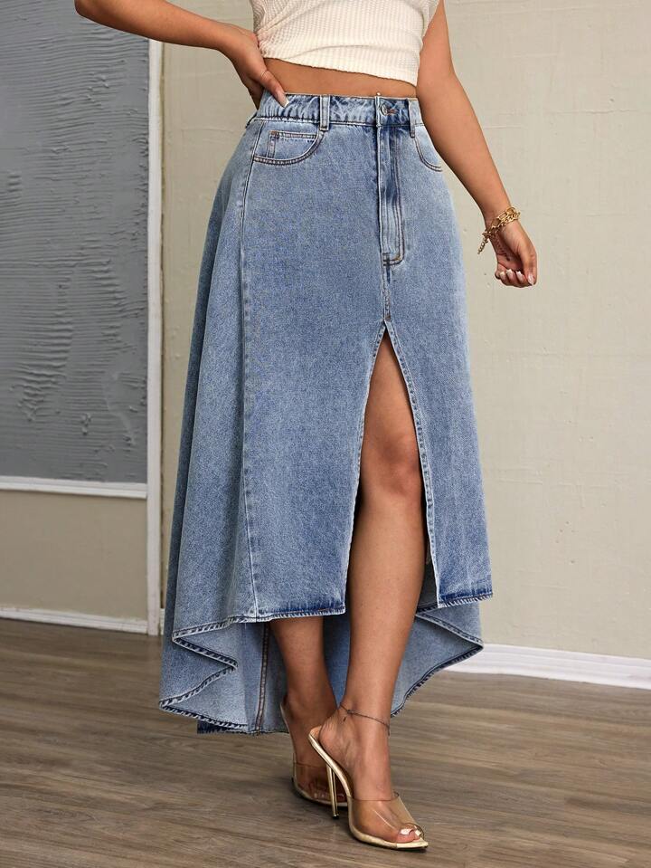 CM-BS702798 Women Casual Seoul Style Asymmetrical Skinny Denim Skirt - Blue