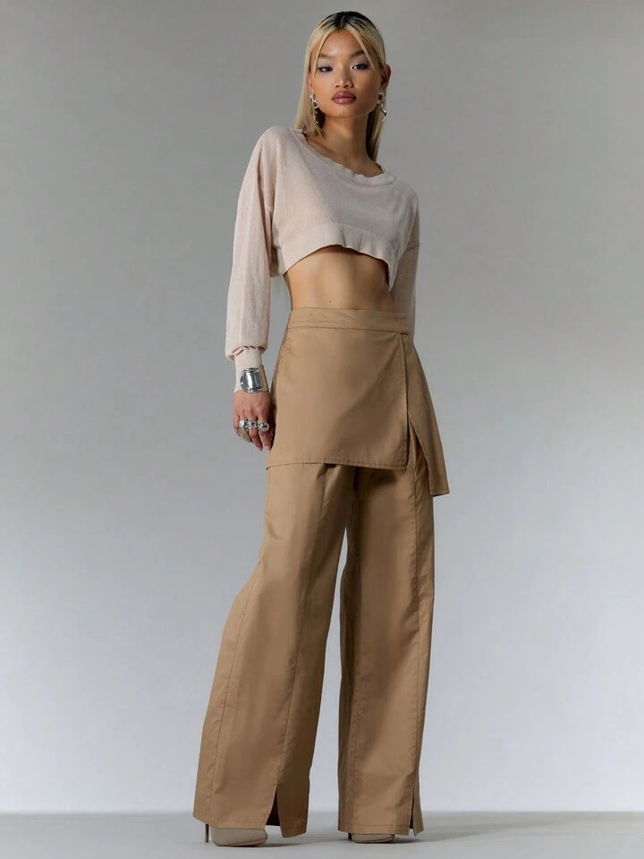 CM-BS685896 Women Elegant Seoul Style Skirt Layered Woven Trousers - Apricot