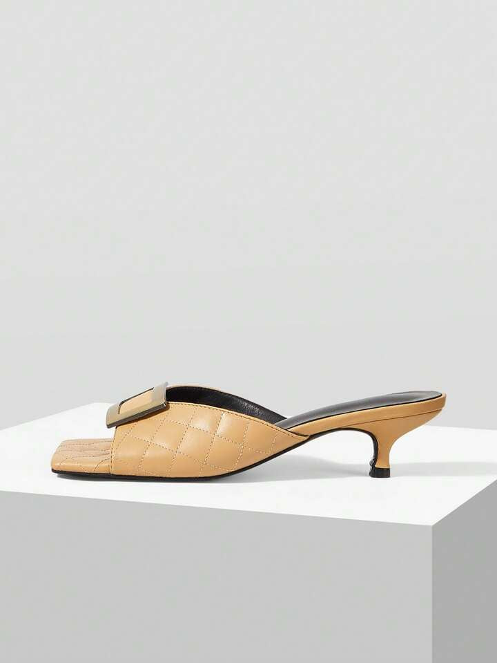 CM-SHS064130 Women Trendy Seoul Style Colorblock Square Toe High Heel Sandals - Khaki