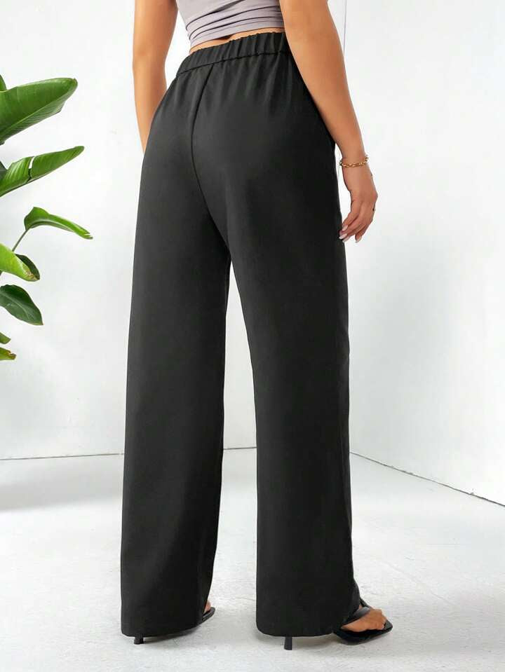 CM-BS795955 Women Casual Seoul Style Zipper Closure Straight-Leg Pants - Black