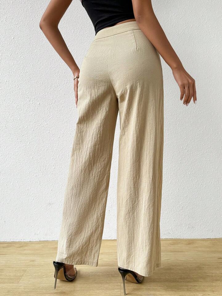 CM-BS131212 Women Casual Seoul Style Solid Color Texture Straight Leg Pants - Apricot