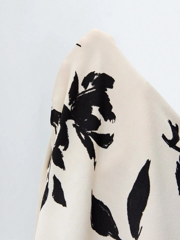 CM-DS105957 Women Casual Seoul Style V-Neck Long Sleeve Printed Twist Knot Mini Dress