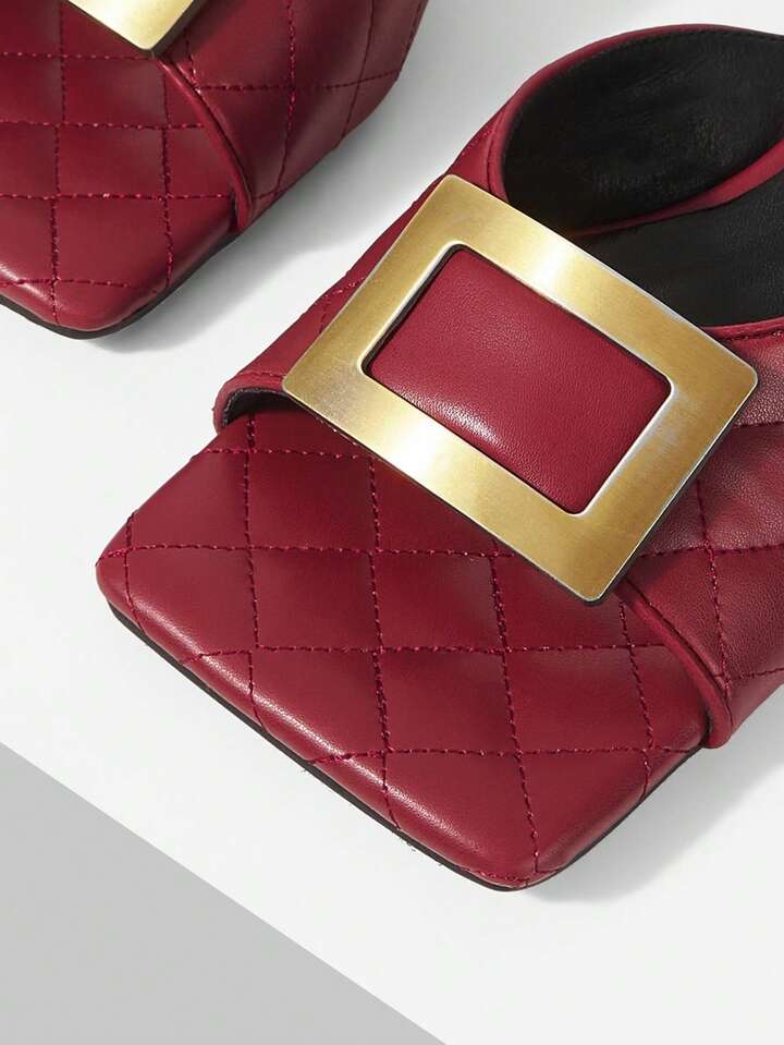 CM-SHS026491 Women Trendy Seoul Style Colorblock Square Toe High Heel Sandals - Burgundy