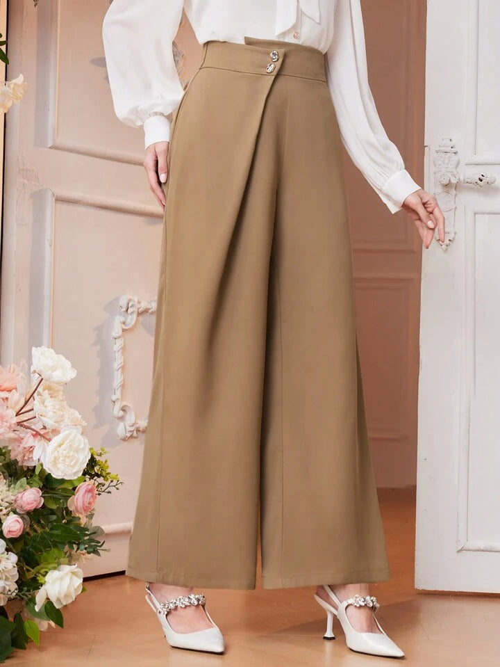 CM-BS078747 Women Elegant Seoul Style Ultra High Waist Solid Color Wide Leg Trousers