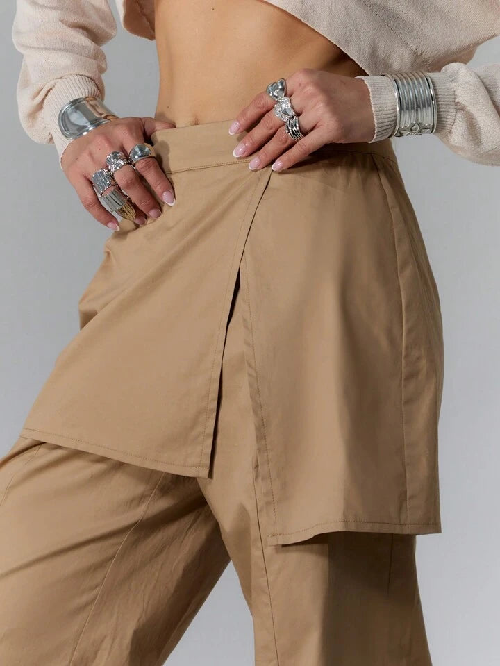 CM-BS685896 Women Elegant Seoul Style Skirt Layered Woven Trousers - Apricot