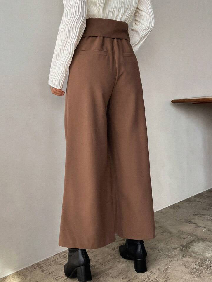 CM-BS214150 Women Casual Seoul Style Loose Wide Leg Pants With Pockets - Brown