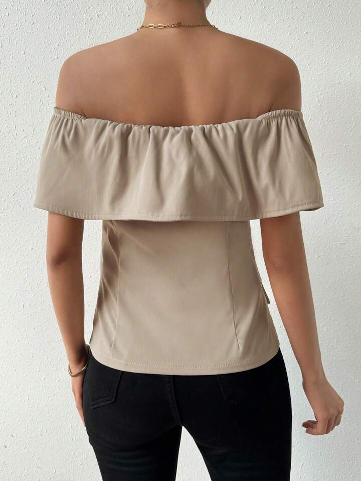 CM-TS245285 Women Casual Seoul Style Off-Shoulder Bandeau Neckline Slim Fit Shirt