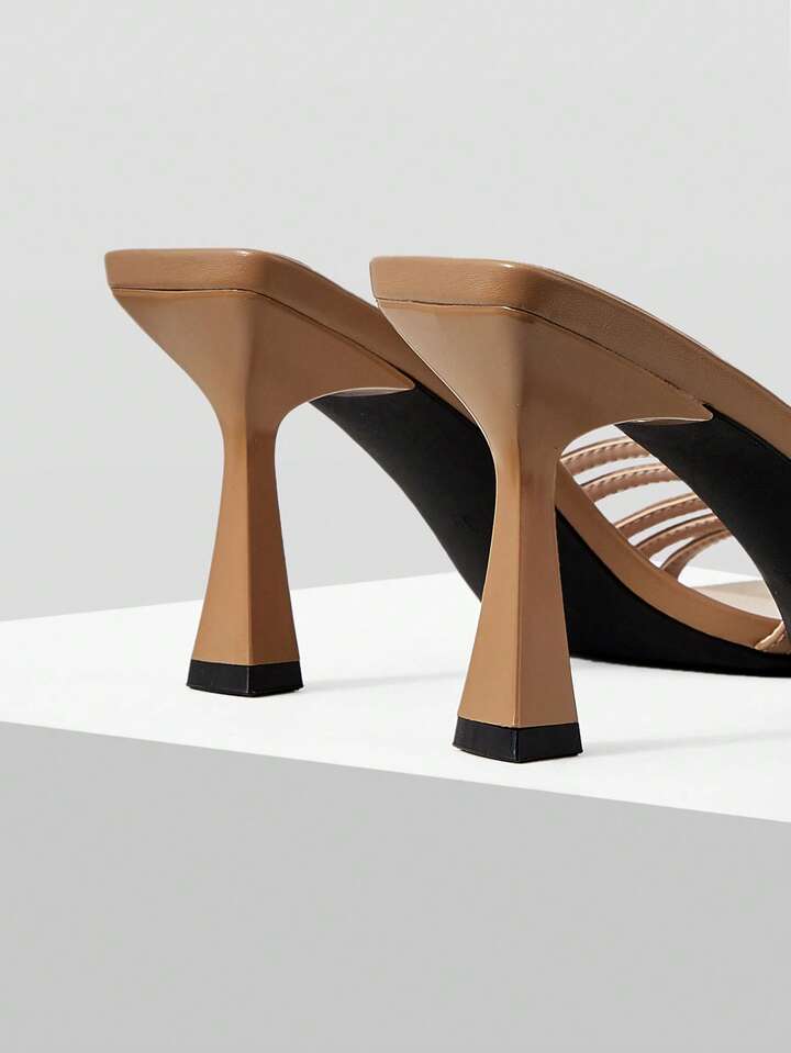 CM-SHS159881 Women Trendy Seoul Style Square Toe High Heel Slide Sandals - Camel