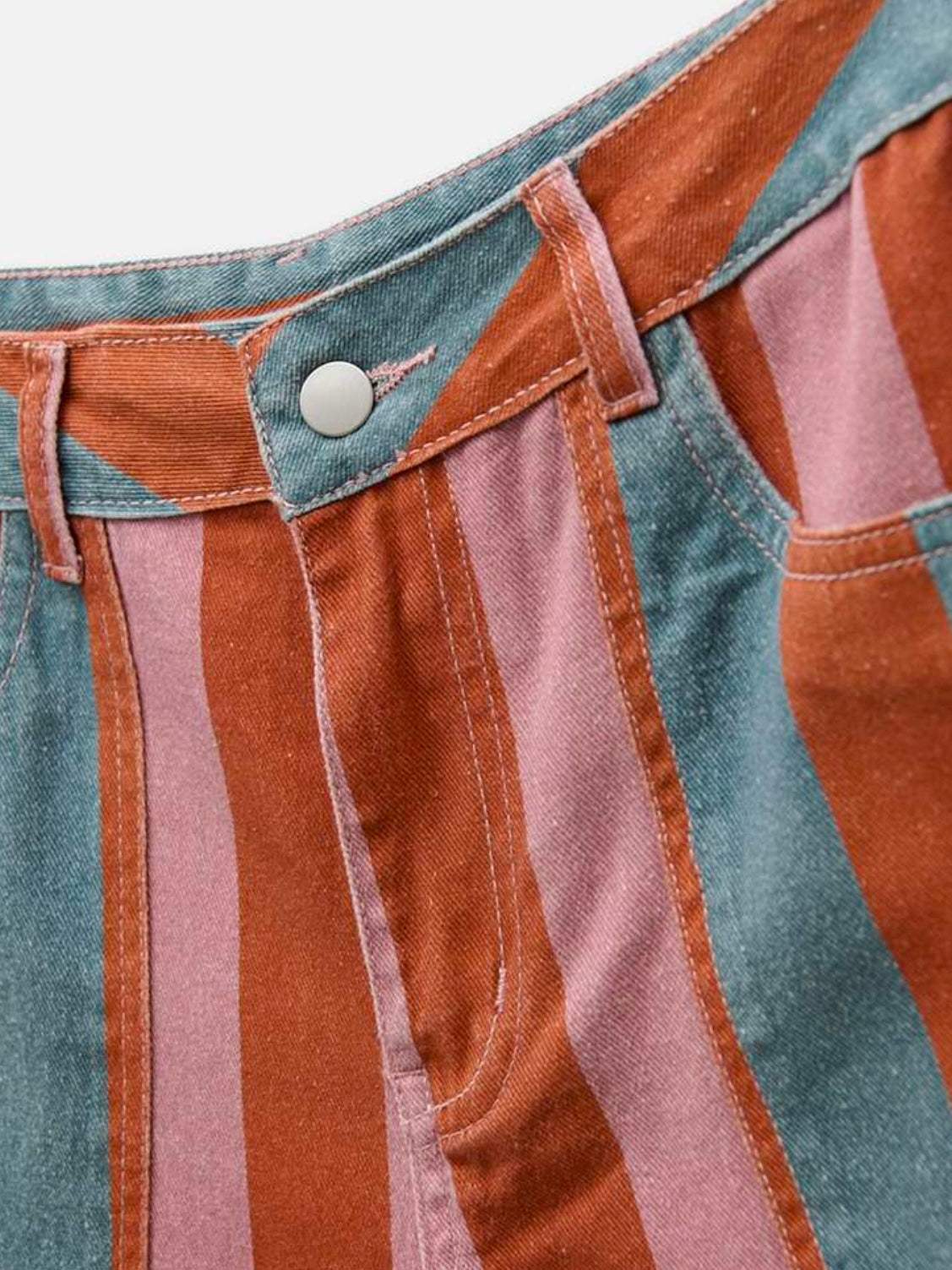 CM-BS998962 Women Elegant Seoul Style Mid Waist Front Patch Pockets Striped Wide Leg Denim Trousers