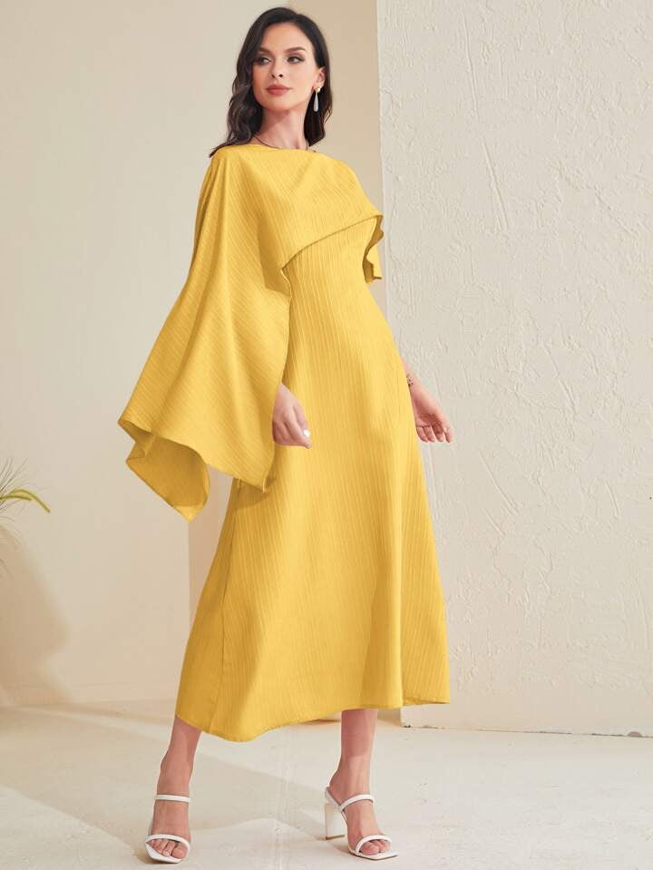 CM-DS167068 Women Casual Seoul Style Solid Asymmetrical Foldover Dress - Yellow