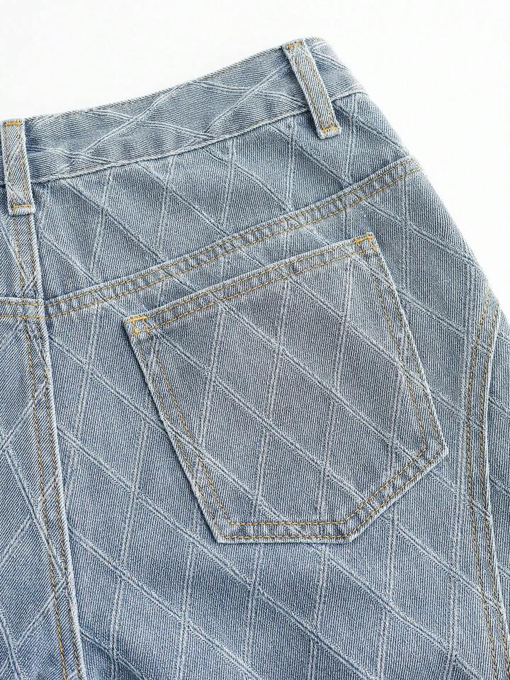 CM-BS778499 Women Casual Seoul Style Mid Waist Loose Fit Pocketed Wide Leg Jeans - Blue