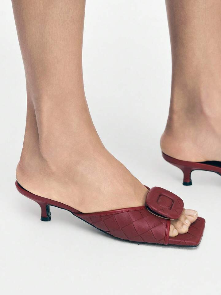 CM-SHS797891 Women Trendy Seoul Style Square Toe Low Heel Sandals - Burgundy