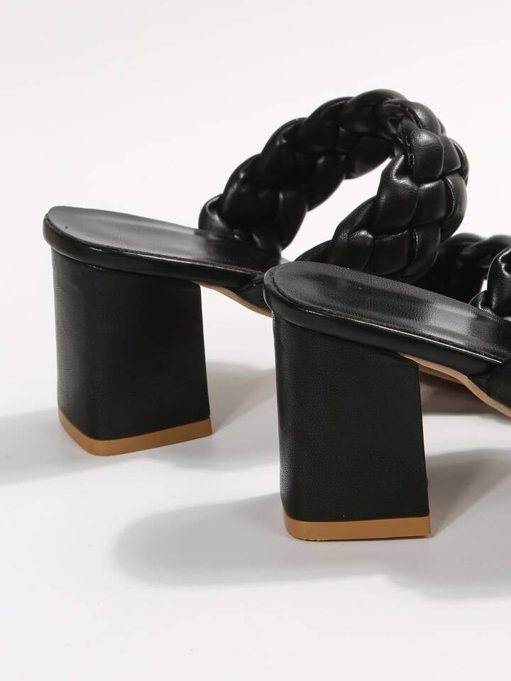 CM-SHS951002 Women Trendy Seoul Style Braided Detail Chunky Heeled Sandals - Black