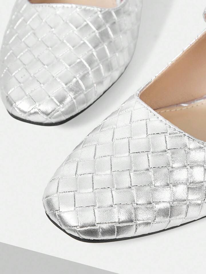 CM-SHS257616 Women Trendy Seoul Style Buckle Strap Back Cover Plaid Square Toe Sandals - Silver