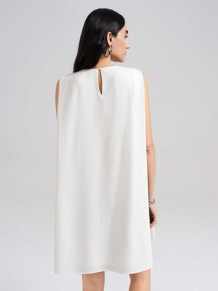 CM-DS223977 Women Elegant Seoul Style Round Neck Sleeveless Color Block Patchwork Mini Dress