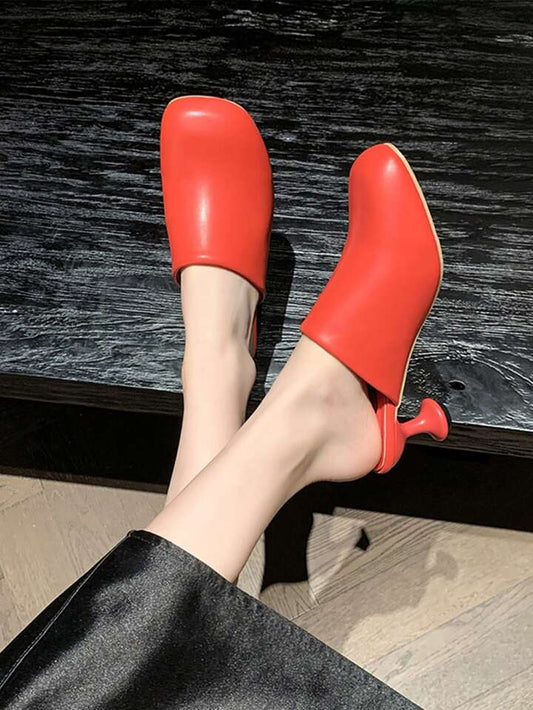 CM-SHE844194 Women Trendy Seoul Style Synthetic Slip On Round Toe Low-Heel Mules (Available in 4 colors)