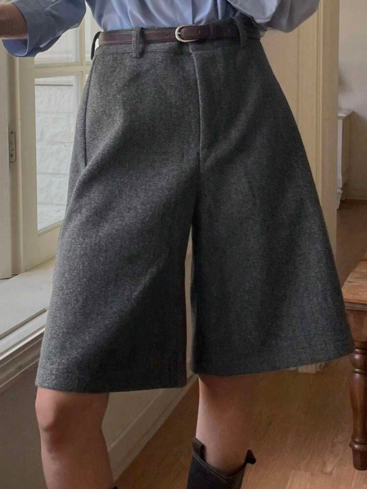 CM-BS951197 Women Casual Seoul Style Loose Straight Leg Casual Wide Leg Shorts - Dark Gray