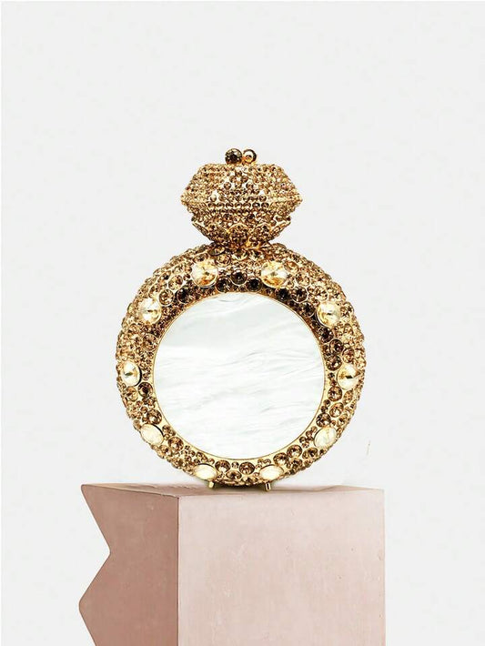 CM-BGS212028 Women Elegant Seoul Style Mini Novelty Diamond Ring Crystal Clutch - Gold