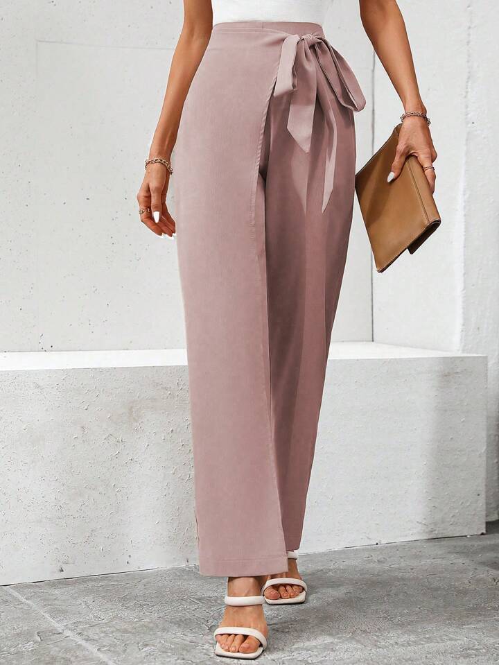 CM-BS547821 Women Casual Seoul Style High Waist Knot Side Pants - Dusty Pink