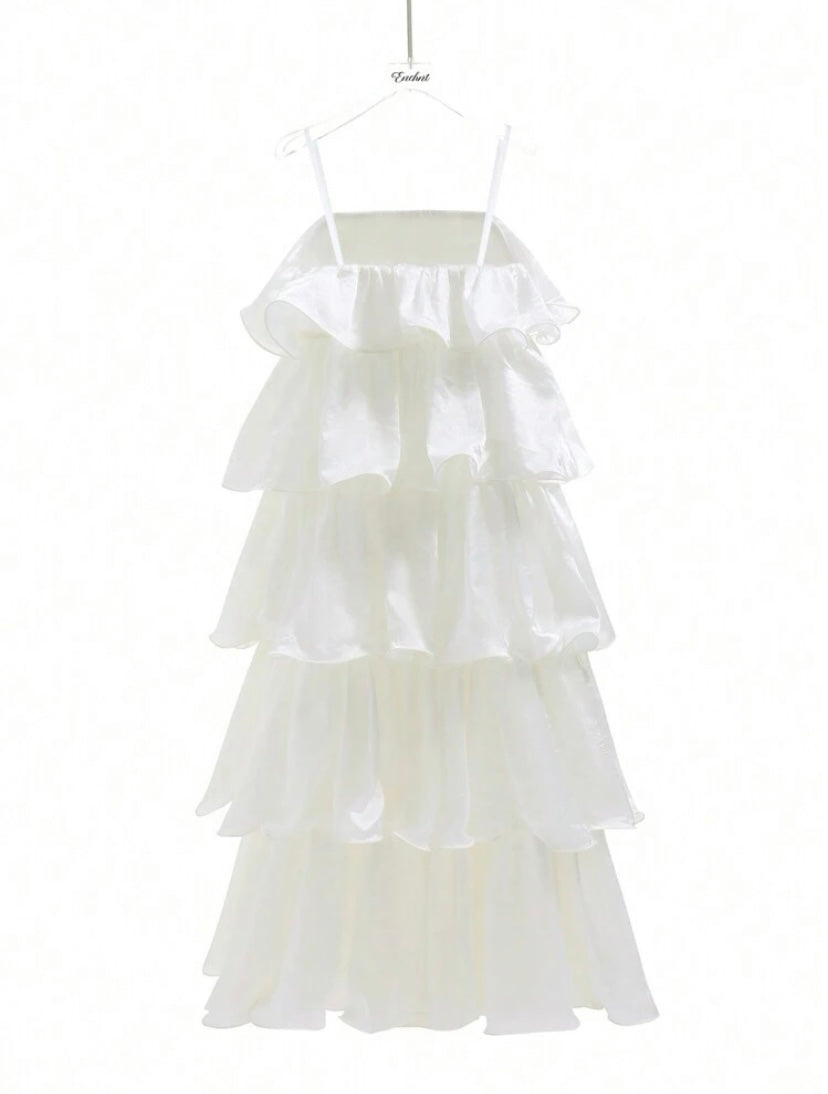 CM-DS026145 Women Elegant Seoul Style Sleeveless Solid Layered Cami Dress - White