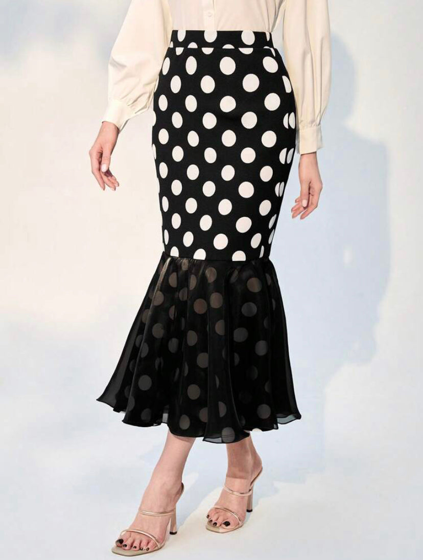 CM-BS108010 Women Elegant Seoul Style Polka Dot Mermaid Hem Skirt